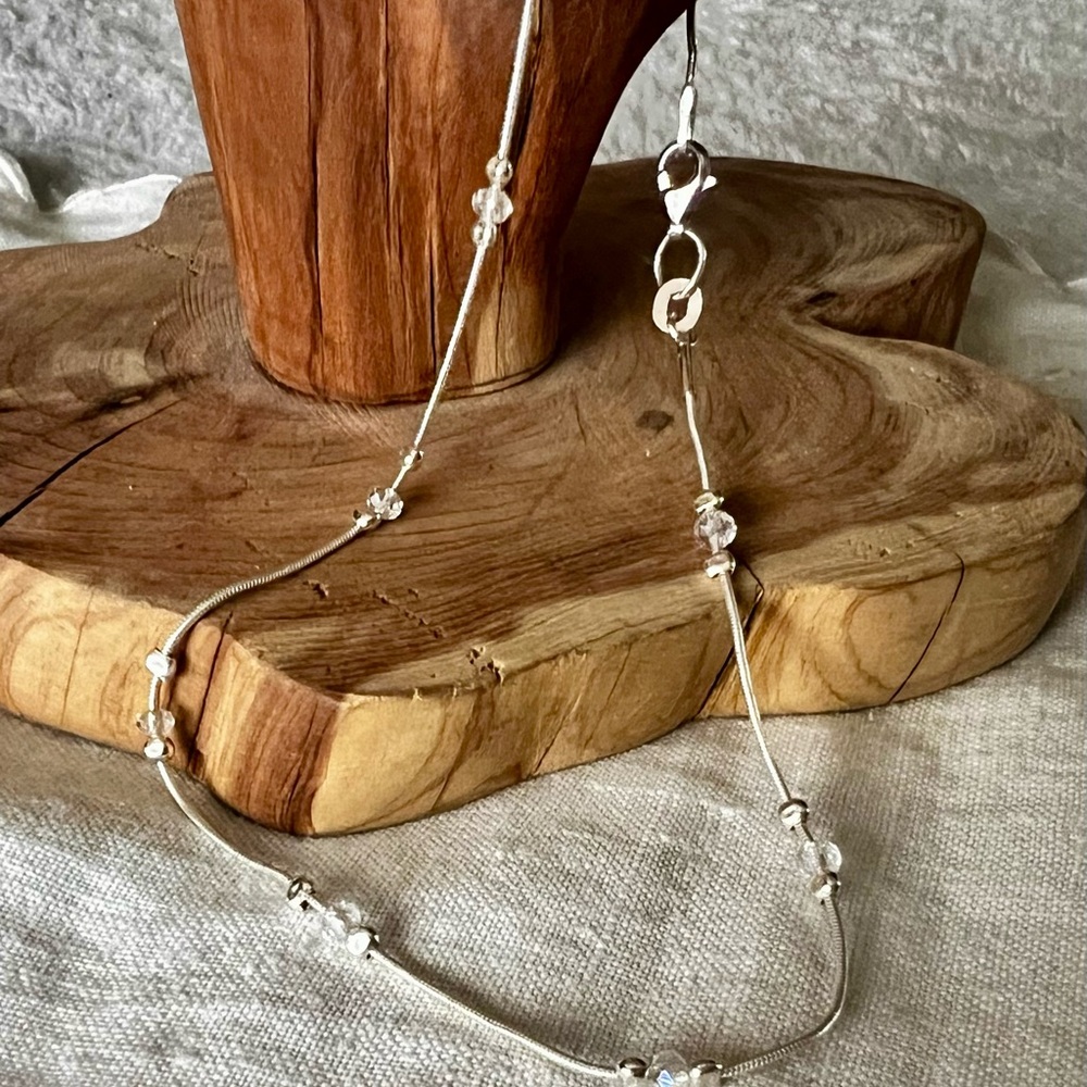 Elegant Handcrafted Sterling Silver Anklet with Clear Accents